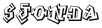 The image is a stylized representation of the letters Sjonda designed to mimic the look of graffiti text. The letters are bold and have a three-dimensional appearance, with emphasis on angles and shadowing effects.