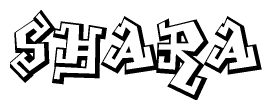 The clipart image depicts the word Shara in a style reminiscent of graffiti. The letters are drawn in a bold, block-like script with sharp angles and a three-dimensional appearance.