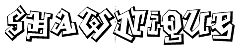 The clipart image depicts the word Shawnique in a style reminiscent of graffiti. The letters are drawn in a bold, block-like script with sharp angles and a three-dimensional appearance.