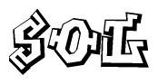 The clipart image depicts the word Sol in a style reminiscent of graffiti. The letters are drawn in a bold, block-like script with sharp angles and a three-dimensional appearance.
