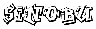 The clipart image depicts the word Sinobu in a style reminiscent of graffiti. The letters are drawn in a bold, block-like script with sharp angles and a three-dimensional appearance.
