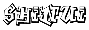 The image is a stylized representation of the letters Shinui designed to mimic the look of graffiti text. The letters are bold and have a three-dimensional appearance, with emphasis on angles and shadowing effects.