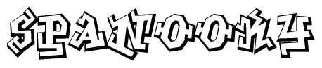 The clipart image depicts the word Spanooky in a style reminiscent of graffiti. The letters are drawn in a bold, block-like script with sharp angles and a three-dimensional appearance.