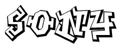 The clipart image depicts the word Sony in a style reminiscent of graffiti. The letters are drawn in a bold, block-like script with sharp angles and a three-dimensional appearance.