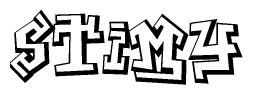 The image is a stylized representation of the letters Stimy designed to mimic the look of graffiti text. The letters are bold and have a three-dimensional appearance, with emphasis on angles and shadowing effects.