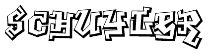 The clipart image depicts the word Schuyler in a style reminiscent of graffiti. The letters are drawn in a bold, block-like script with sharp angles and a three-dimensional appearance.