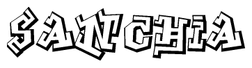 The image is a stylized representation of the letters Sanchia designed to mimic the look of graffiti text. The letters are bold and have a three-dimensional appearance, with emphasis on angles and shadowing effects.