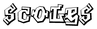 The clipart image depicts the word Scoles in a style reminiscent of graffiti. The letters are drawn in a bold, block-like script with sharp angles and a three-dimensional appearance.