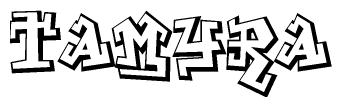 The image is a stylized representation of the letters Tamyra designed to mimic the look of graffiti text. The letters are bold and have a three-dimensional appearance, with emphasis on angles and shadowing effects.