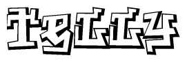 The clipart image depicts the word Telly in a style reminiscent of graffiti. The letters are drawn in a bold, block-like script with sharp angles and a three-dimensional appearance.