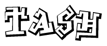 The clipart image depicts the word Tash in a style reminiscent of graffiti. The letters are drawn in a bold, block-like script with sharp angles and a three-dimensional appearance.