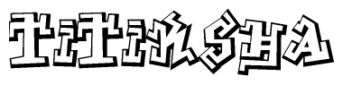 The image is a stylized representation of the letters Titiksha designed to mimic the look of graffiti text. The letters are bold and have a three-dimensional appearance, with emphasis on angles and shadowing effects.