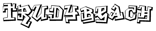 The image is a stylized representation of the letters Trudybeach designed to mimic the look of graffiti text. The letters are bold and have a three-dimensional appearance, with emphasis on angles and shadowing effects.