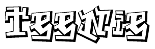 The image is a stylized representation of the letters Teenie designed to mimic the look of graffiti text. The letters are bold and have a three-dimensional appearance, with emphasis on angles and shadowing effects.