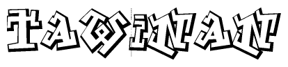 The image is a stylized representation of the letters Tawinan designed to mimic the look of graffiti text. The letters are bold and have a three-dimensional appearance, with emphasis on angles and shadowing effects.