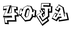 The clipart image depicts the word Yoja in a style reminiscent of graffiti. The letters are drawn in a bold, block-like script with sharp angles and a three-dimensional appearance.