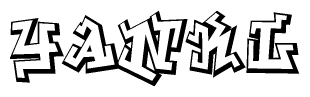 The clipart image depicts the word Yankl in a style reminiscent of graffiti. The letters are drawn in a bold, block-like script with sharp angles and a three-dimensional appearance.