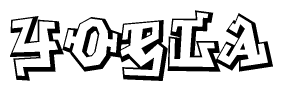 The clipart image depicts the word Yoela in a style reminiscent of graffiti. The letters are drawn in a bold, block-like script with sharp angles and a three-dimensional appearance.