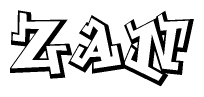 The clipart image depicts the word Zan in a style reminiscent of graffiti. The letters are drawn in a bold, block-like script with sharp angles and a three-dimensional appearance.