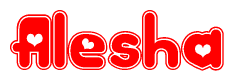 The image displays the word Alesha written in a stylized red font with hearts inside the letters.