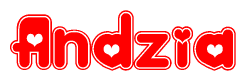 The image displays the word Andzia written in a stylized red font with hearts inside the letters.