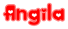 The image is a clipart featuring the word Angila written in a stylized font with a heart shape replacing inserted into the center of each letter. The color scheme of the text and hearts is red with a light outline.