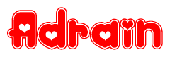 The image displays the word Adrain written in a stylized red font with hearts inside the letters.