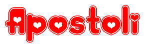 The image displays the word Apostoli written in a stylized red font with hearts inside the letters.