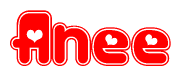 The image displays the word Anee written in a stylized red font with hearts inside the letters.