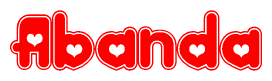 The image displays the word Abanda written in a stylized red font with hearts inside the letters.