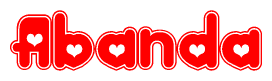   The image displays the word Abanda written in a stylized red font with hearts inside the letters. 