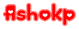 The image displays the word Ashokp written in a stylized red font with hearts inside the letters.