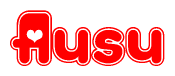 The image is a clipart featuring the word Ausu written in a stylized font with a heart shape replacing inserted into the center of each letter. The color scheme of the text and hearts is red with a light outline.