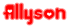The image is a clipart featuring the word Allyson written in a stylized font with a heart shape replacing inserted into the center of each letter. The color scheme of the text and hearts is red with a light outline.