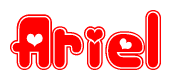 The image displays the word Ariel written in a stylized red font with hearts inside the letters.