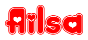The image displays the word Ailsa written in a stylized red font with hearts inside the letters.