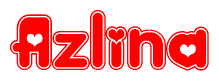 The image is a clipart featuring the word Azlina written in a stylized font with a heart shape replacing inserted into the center of each letter. The color scheme of the text and hearts is red with a light outline.