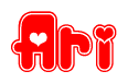 The image displays the word Ari written in a stylized red font with hearts inside the letters.