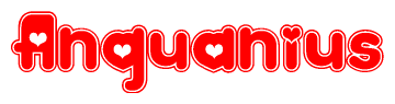 The image is a clipart featuring the word Anquanius written in a stylized font with a heart shape replacing inserted into the center of each letter. The color scheme of the text and hearts is red with a light outline.