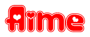 The image displays the word Aime written in a stylized red font with hearts inside the letters.