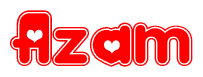 The image displays the word Azam written in a stylized red font with hearts inside the letters.