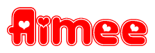 The image displays the word Aimee written in a stylized red font with hearts inside the letters.