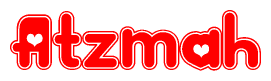 The image displays the word Atzmah written in a stylized red font with hearts inside the letters.