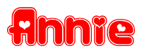 The image is a clipart featuring the word Annie written in a stylized font with a heart shape replacing inserted into the center of each letter. The color scheme of the text and hearts is red with a light outline.