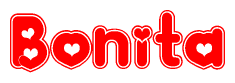 The image displays the word Bonita written in a stylized red font with hearts inside the letters.