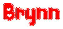 The image is a clipart featuring the word Brynn written in a stylized font with a heart shape replacing inserted into the center of each letter. The color scheme of the text and hearts is red with a light outline.