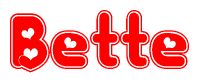 The image is a clipart featuring the word Bette written in a stylized font with a heart shape replacing inserted into the center of each letter. The color scheme of the text and hearts is red with a light outline.