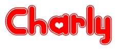 The image is a clipart featuring the word Charly written in a stylized font with a heart shape replacing inserted into the center of each letter. The color scheme of the text and hearts is red with a light outline.