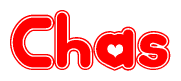 The image is a clipart featuring the word Chas written in a stylized font with a heart shape replacing inserted into the center of each letter. The color scheme of the text and hearts is red with a light outline.
