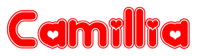 The image displays the word Camillia written in a stylized red font with hearts inside the letters.